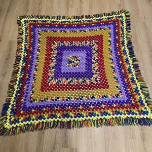 LARGE CROCHETED AFGHAN! VERY PRETTY! 60" X 60” COLORFUL SQUARES